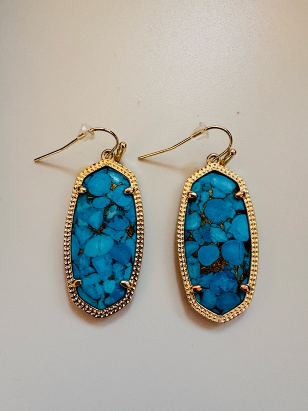 EUC [Kendra Scott] Elle Drop Dangle Earrings, Bronze Veined Turquoise Magnesite - Picture 6 of 10